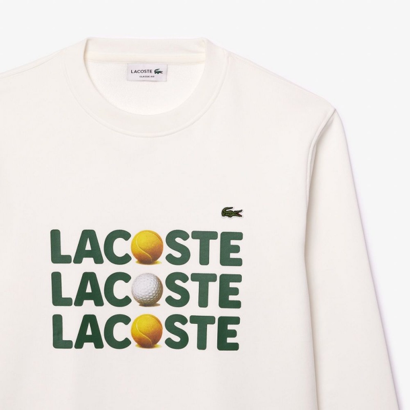 Men's Lacoste Tennis Ball Print Fleece Sweatshirt White | WVH341287