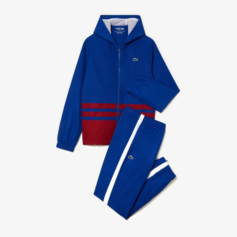 Men's Lacoste Tennis Colorblock Tracksuits Navy Blue Bordeaux White | WRT786943