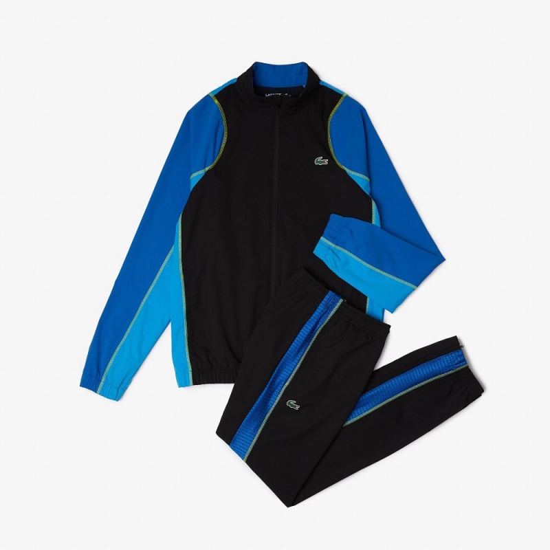 Men's Lacoste Tennis High-Neck Tracksuits Black Blue Yellow | OKE096153