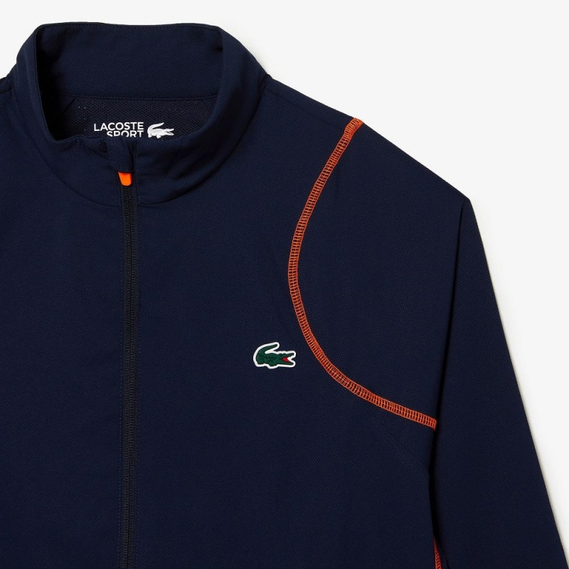 Men's Lacoste Tennis High-Neck Tracksuits Navy Blue Orange | HZG291073