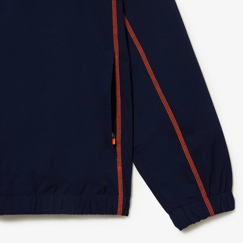 Men's Lacoste Tennis High-Neck Tracksuits Navy Blue Orange | HZG291073