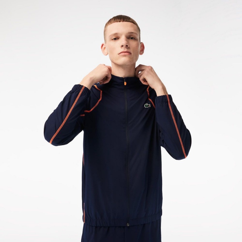 Men's Lacoste Tennis High-Neck Tracksuits Navy Blue Orange | HZG291073