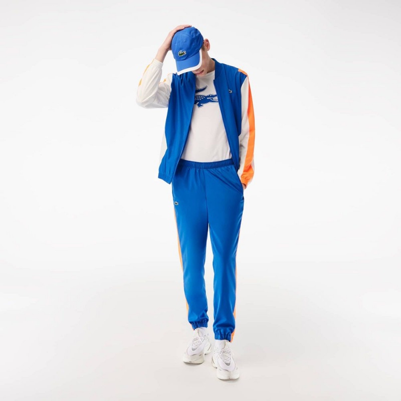 Men's Lacoste Tennis Inset Crew Neck Tracksuits Blue Orange White | YPK538712