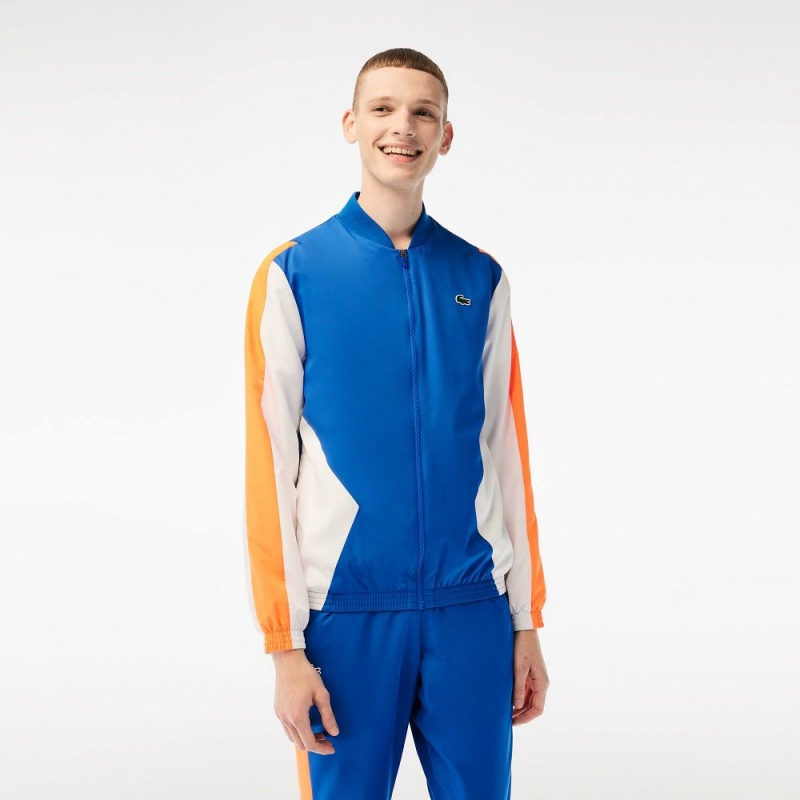 Men's Lacoste Tennis Inset Crew Neck Tracksuits Blue Orange White | YPK538712