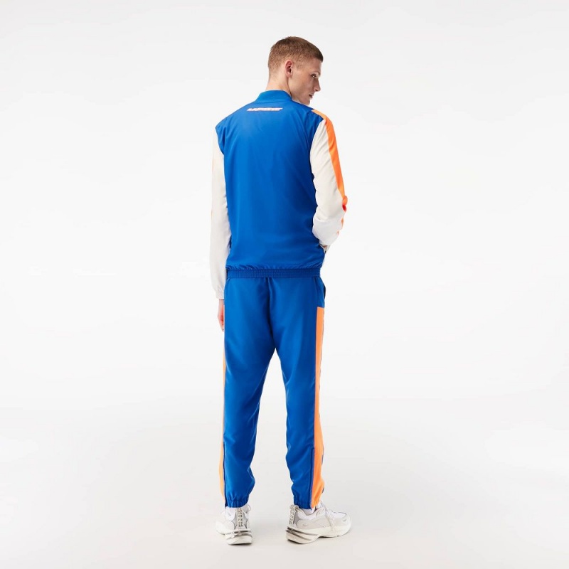 Men's Lacoste Tennis Inset Crew Neck Tracksuits Blue Orange White | YPK538712