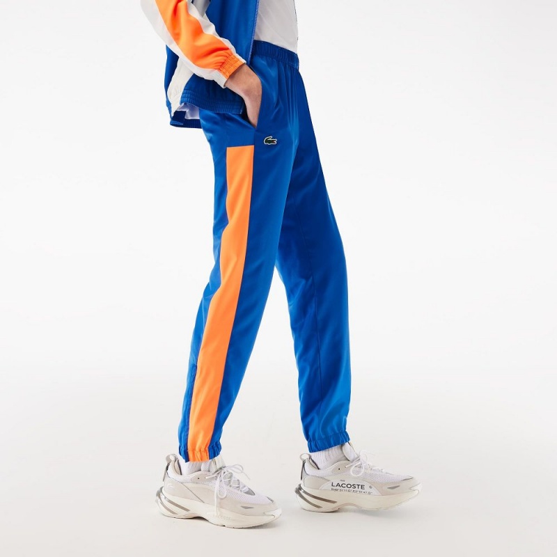 Men's Lacoste Tennis Inset Crew Neck Tracksuits Blue Orange White | YPK538712