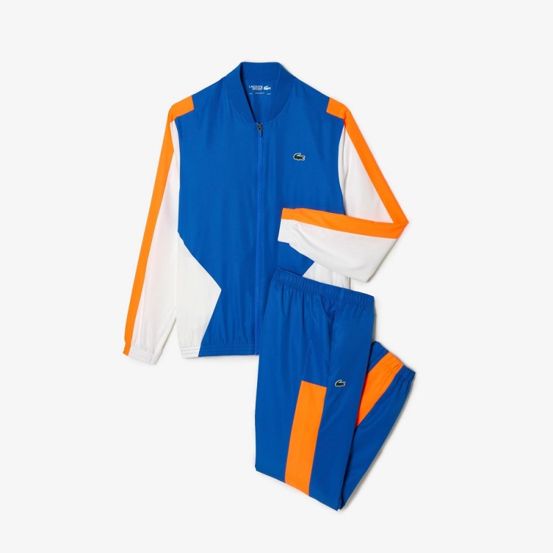 Men's Lacoste Tennis Inset Crew Neck Tracksuits Blue Orange White | YPK538712