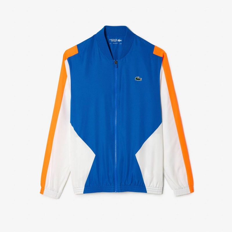 Men's Lacoste Tennis Inset Crew Neck Tracksuits Blue Orange White | YPK538712