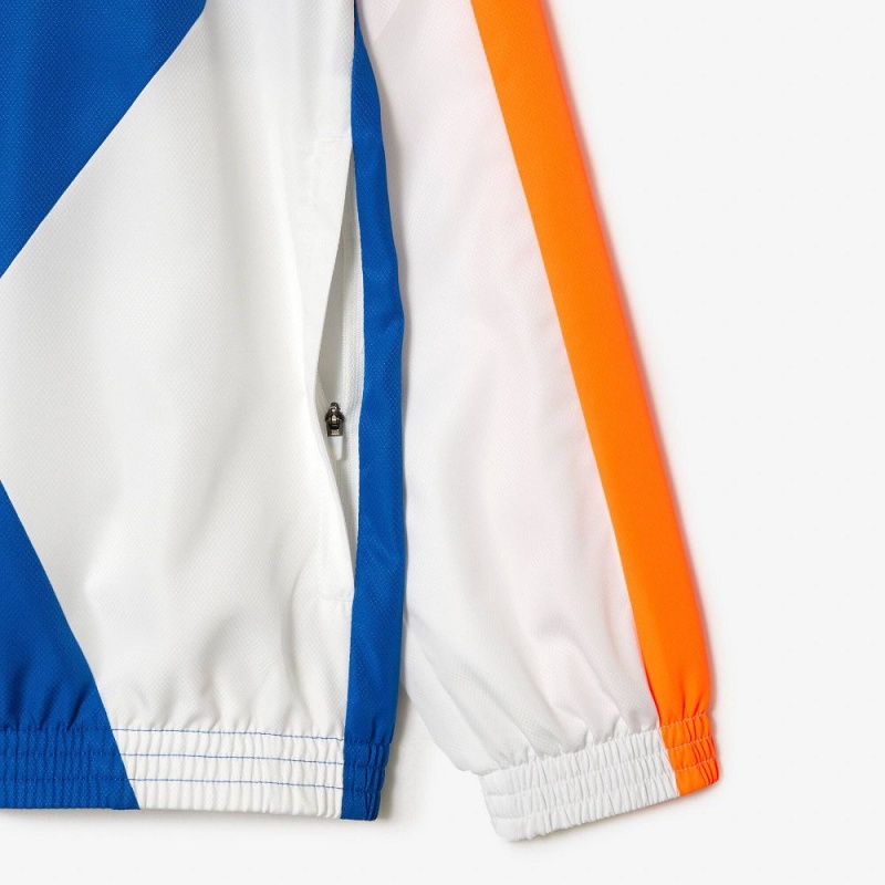 Men's Lacoste Tennis Inset Crew Neck Tracksuits Blue Orange White | YPK538712