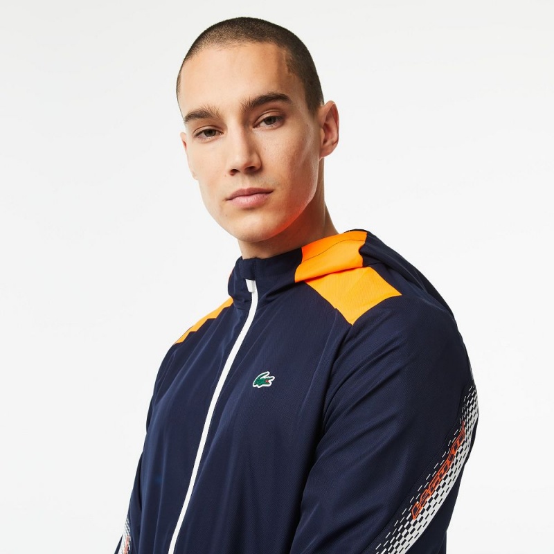 Men's Lacoste Tennis Jackets Navy Blue Orange White Orange White | ECN925718