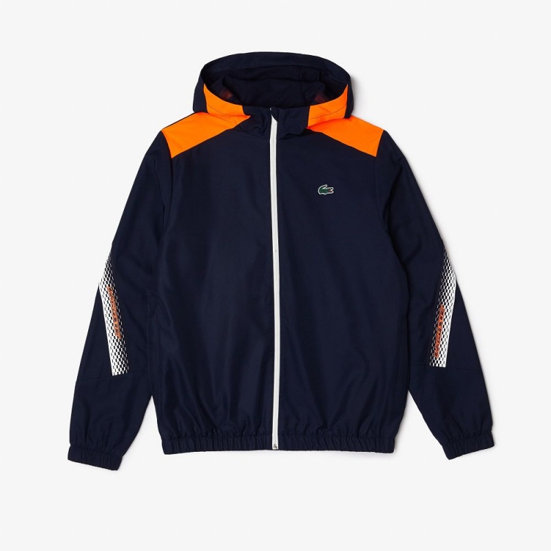 Men's Lacoste Tennis Jackets Navy Blue Orange White Orange White | ECN925718