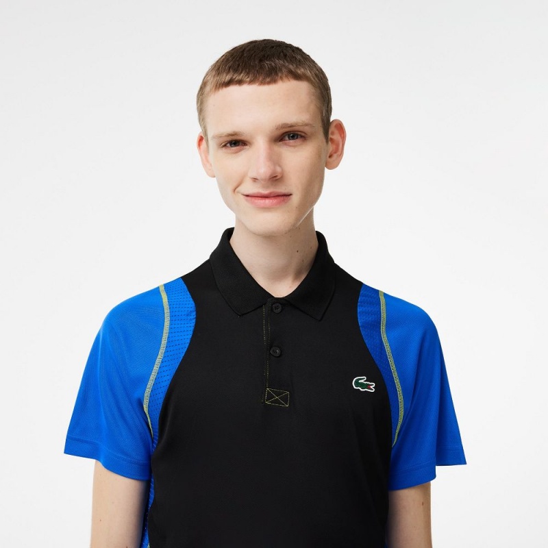 Men's Lacoste Tennis Polo Shirts Black Blue Yellow | WZI643079