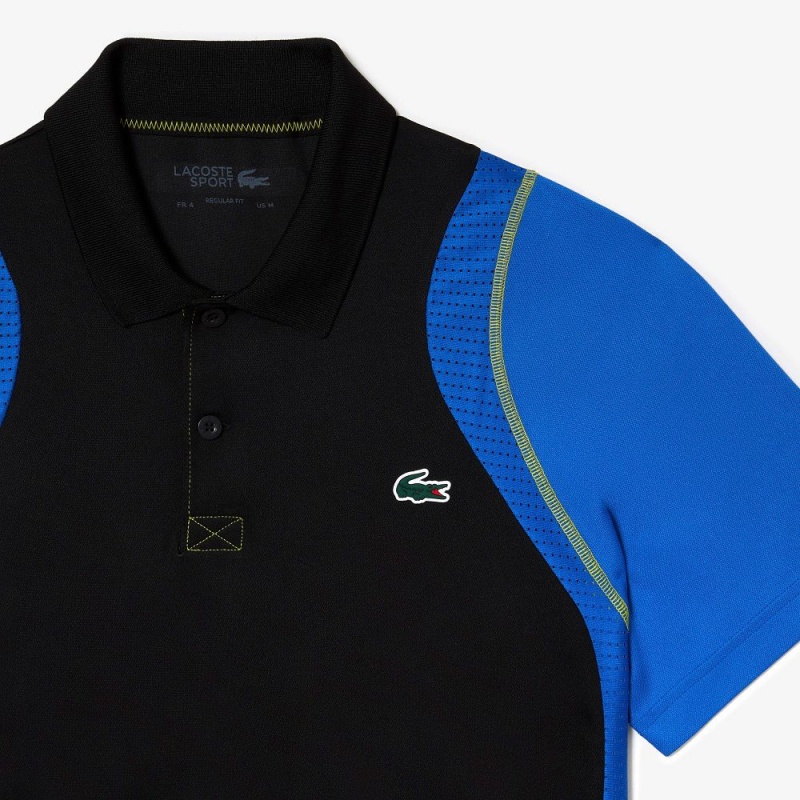 Men's Lacoste Tennis Polo Shirts Black Blue Yellow | WZI643079