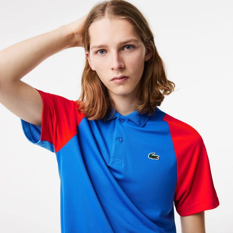 Men's Lacoste Tennis Recycled Polyester Polo Shirts Blue Red Blue | ZYA748921