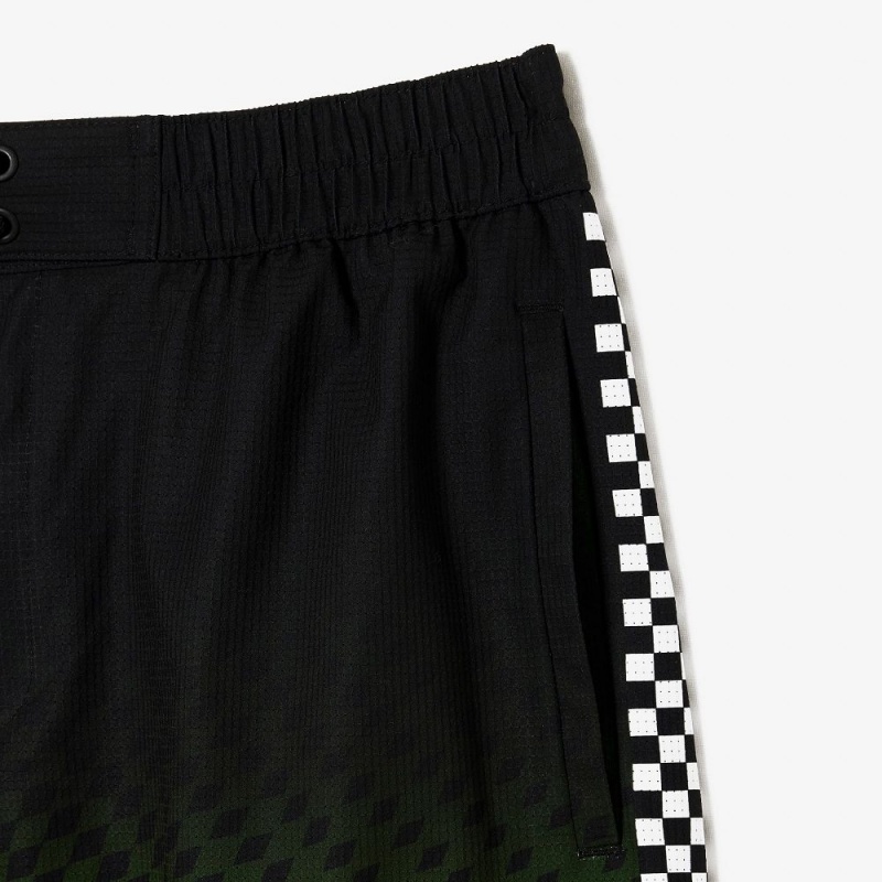 Men's Lacoste Two-Tone Checkerboard Print Swim Trunks Black Yellow | ABG632748