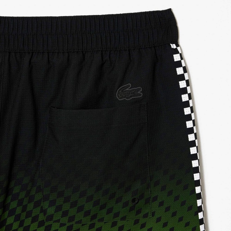 Men's Lacoste Two-Tone Checkerboard Print Swim Trunks Black Yellow | ABG632748