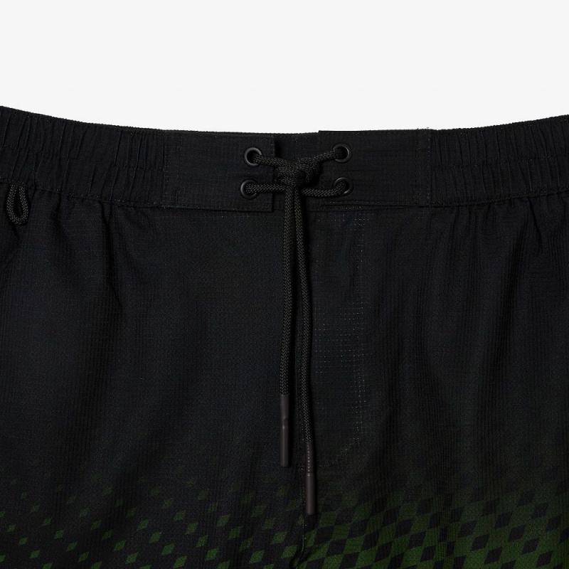 Men's Lacoste Two-Tone Checkerboard Print Swim Trunks Black Yellow | ABG632748