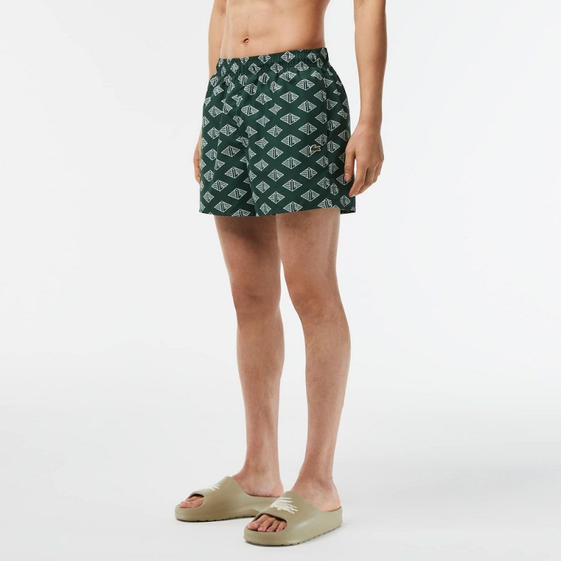 Men's Lacoste Two-Tone Monogram Swim Trunks Green White | KHA384019