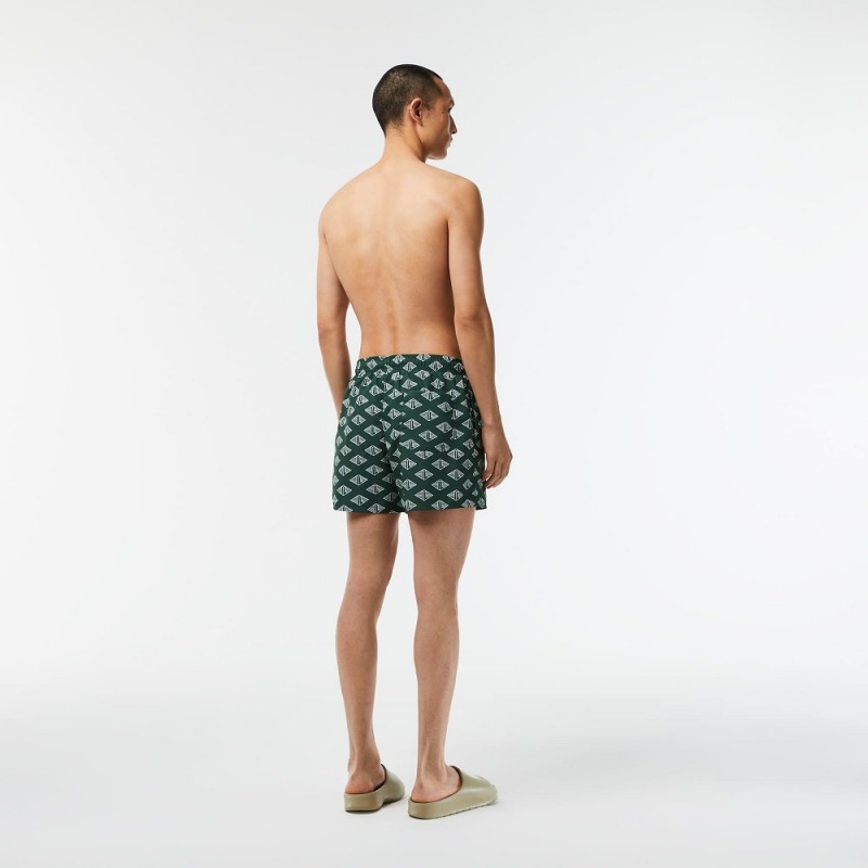 Men's Lacoste Two-Tone Monogram Swim Trunks Green White | KHA384019