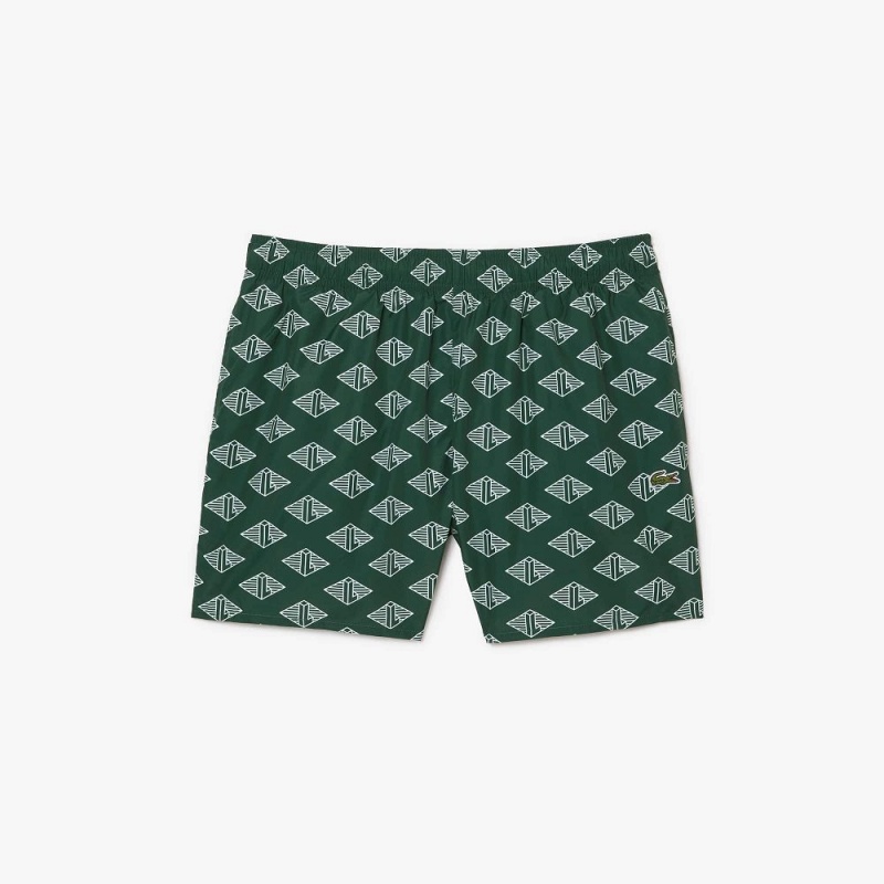 Men's Lacoste Two-Tone Monogram Swim Trunks Green White | KHA384019