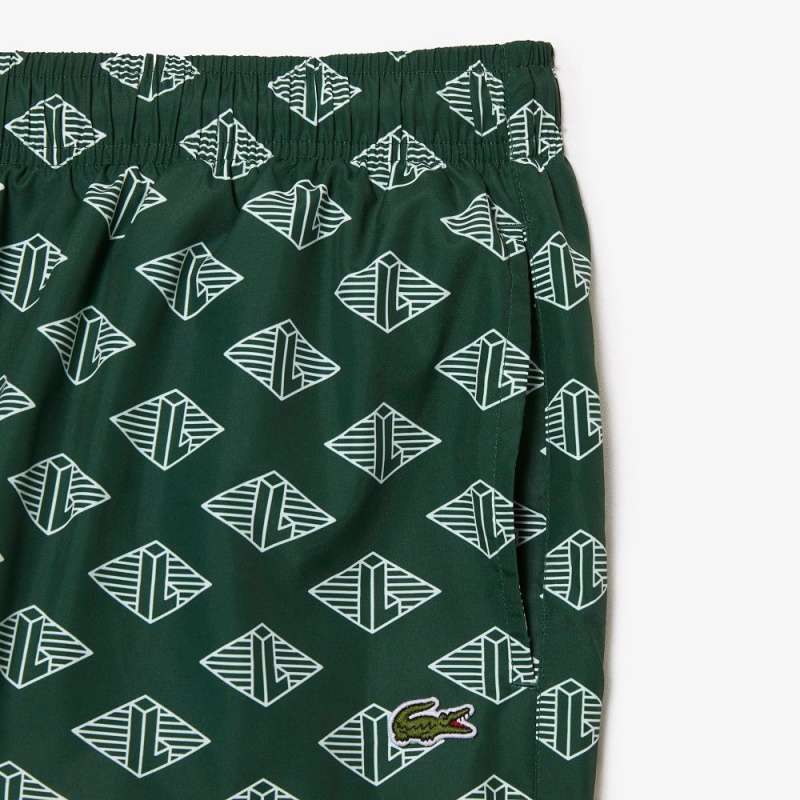 Men's Lacoste Two-Tone Monogram Swim Trunks Green White | KHA384019