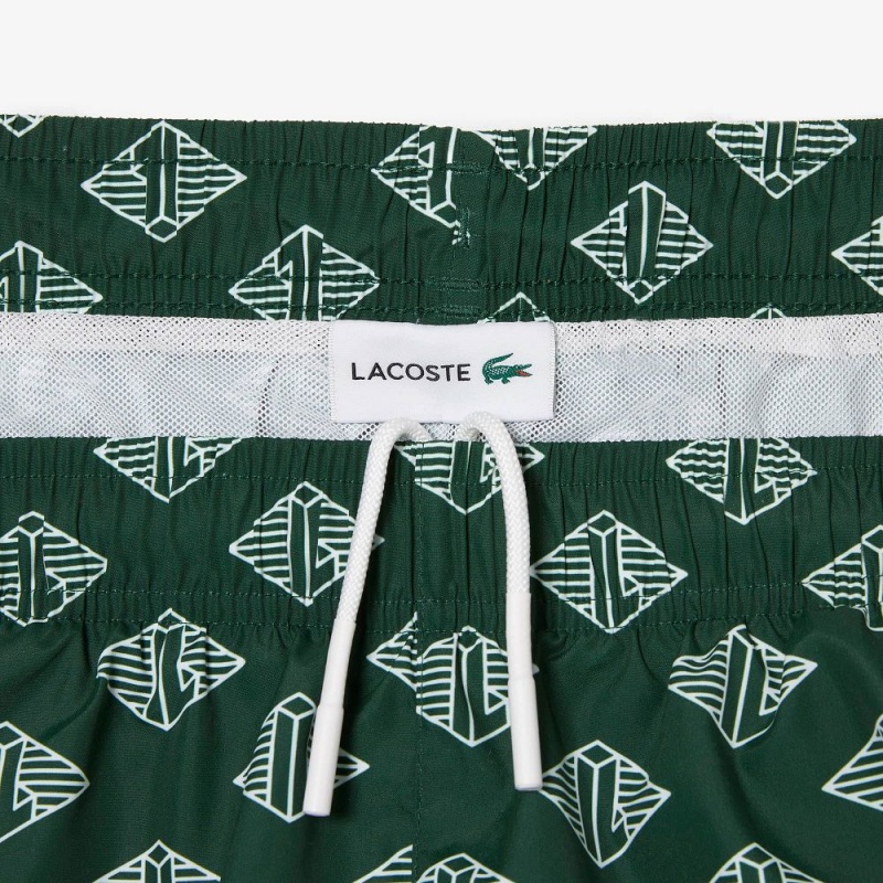 Men's Lacoste Two-Tone Monogram Swim Trunks Green White | KHA384019