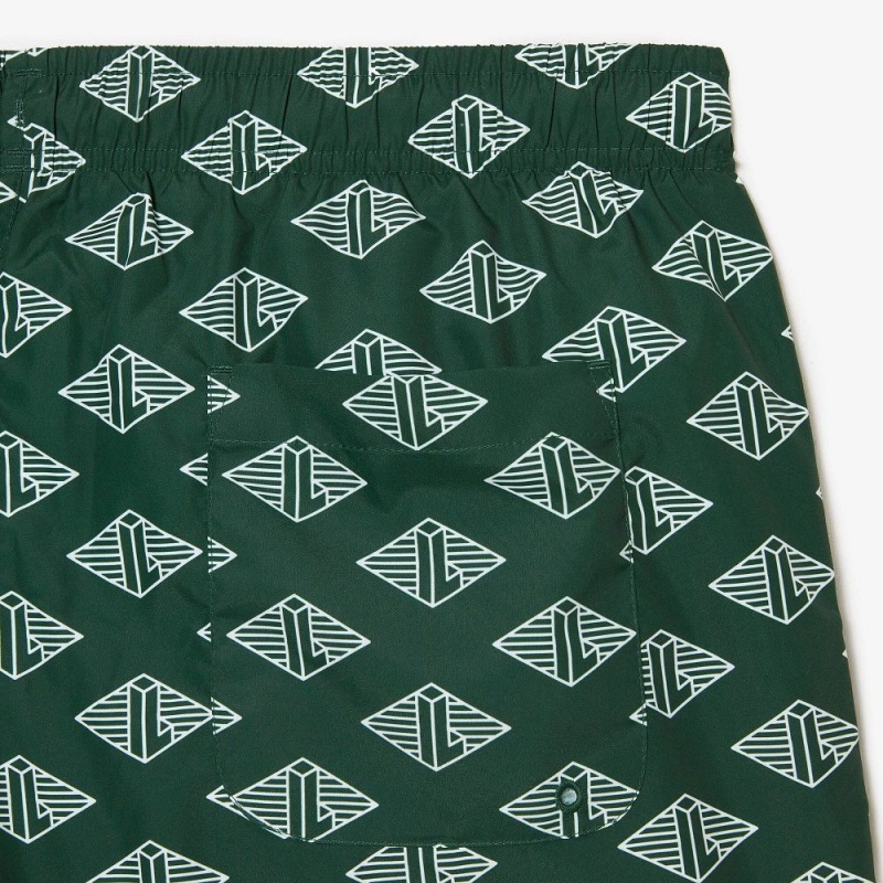 Men's Lacoste Two-Tone Monogram Swim Trunks Green White | KHA384019