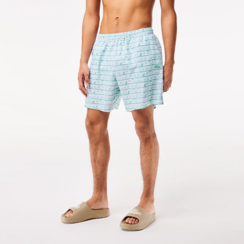 Men's Lacoste Two-Tone Print Swim Trunks Green Light Green | VZM480362