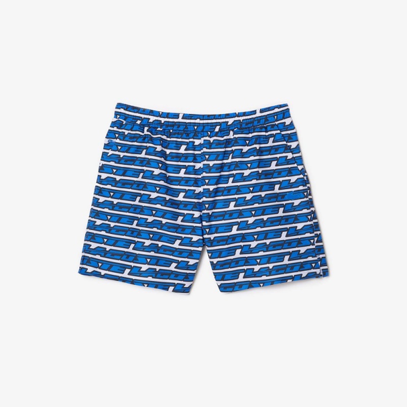 Men's Lacoste Two-Tone Print Swim Trunks White Blue | IZA372968