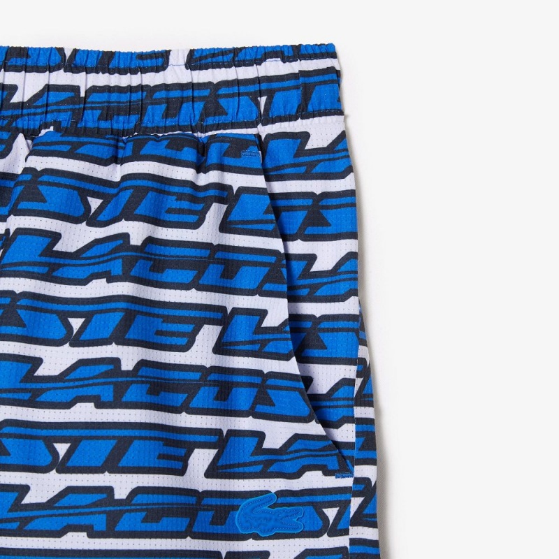 Men's Lacoste Two-Tone Print Swim Trunks White Blue | IZA372968