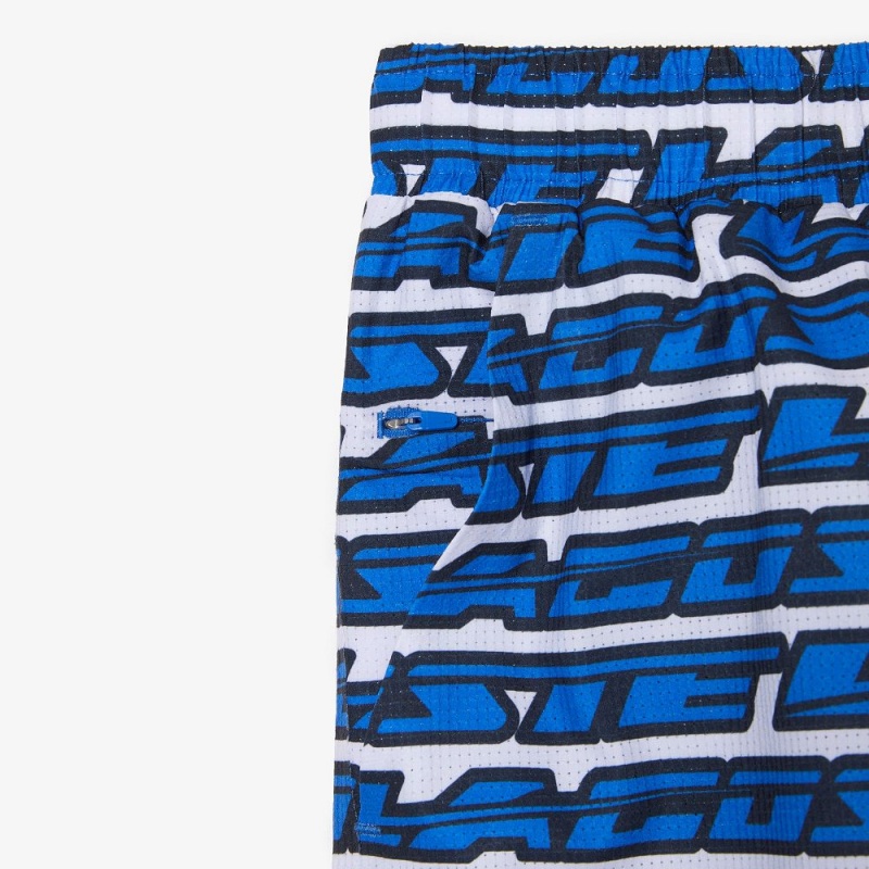 Men's Lacoste Two-Tone Print Swim Trunks White Blue | IZA372968