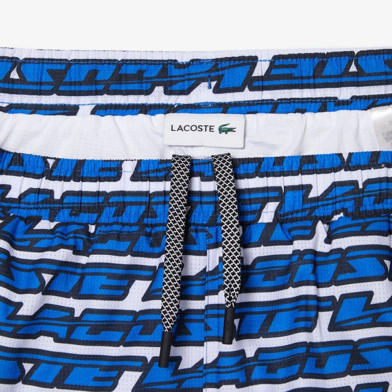 Men's Lacoste Two-Tone Print Swim Trunks White Blue | IZA372968