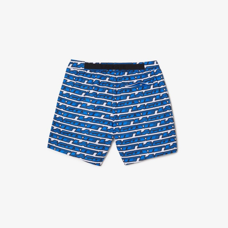 Men's Lacoste Two-Tone Print Swim Trunks White Blue | IZA372968