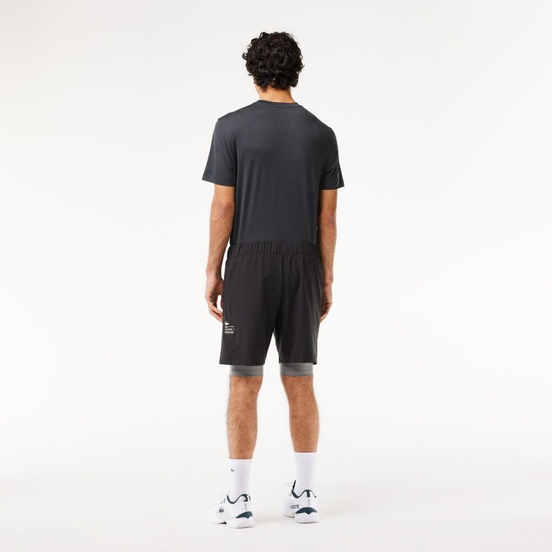 Men's Lacoste Two-Tone SPORT Lined Shorts Black Grey Chine | NEH957346