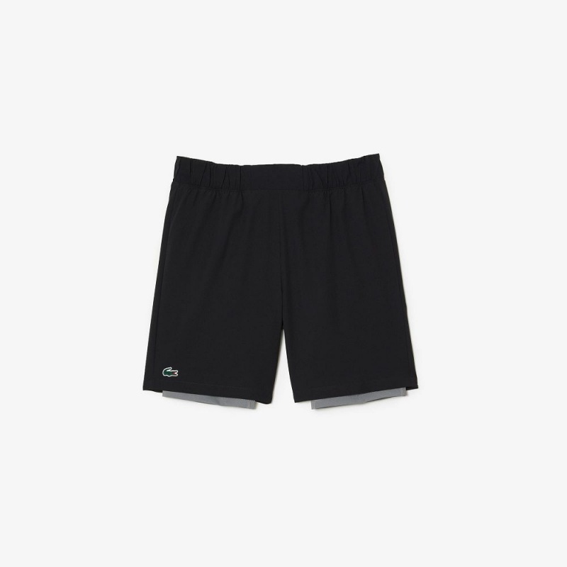 Men's Lacoste Two-Tone SPORT Lined Shorts Black Grey Chine | NEH957346