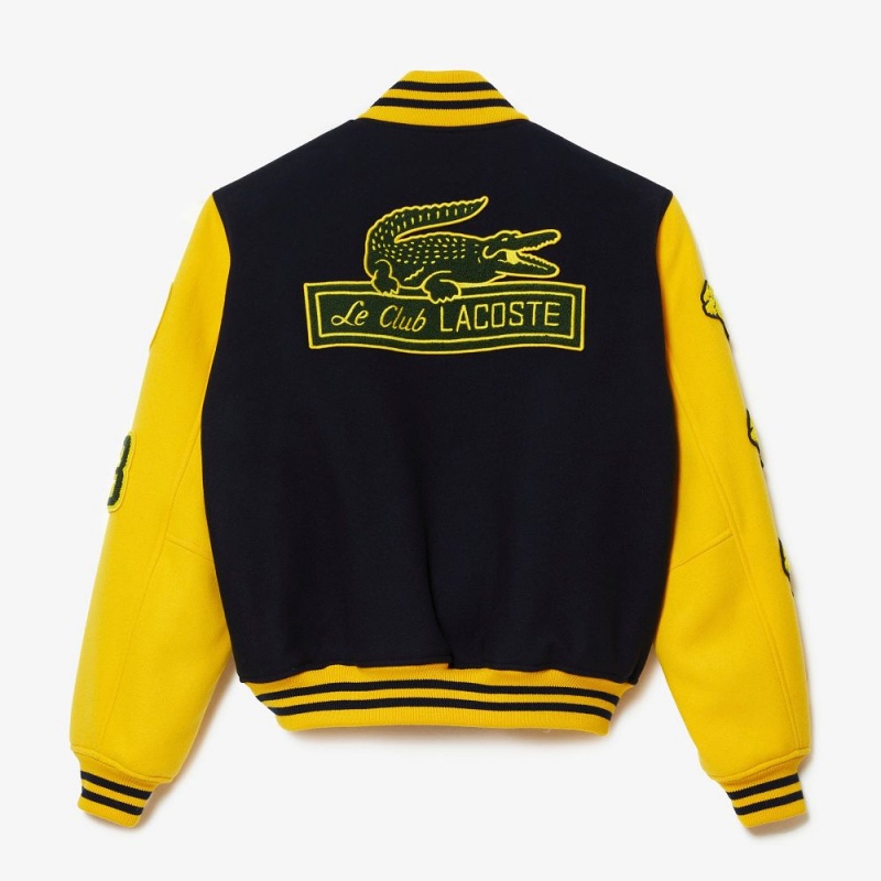 Men's Lacoste Two-Tone Wool Bomber Jackets Navy Blue Yellow | DNP379248