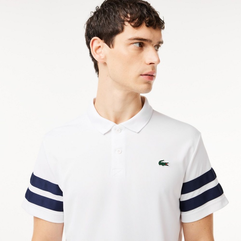 Men's Lacoste Ultra-Dry Colorblock Tennis Polo Shirts White Navy Blue | NYU134786