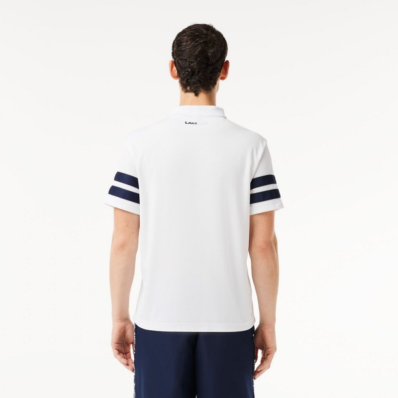 Men's Lacoste Ultra-Dry Colorblock Tennis Polo Shirts White Navy Blue | NYU134786