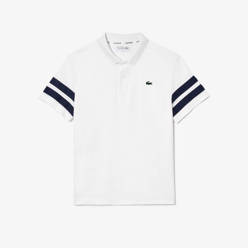 Men's Lacoste Ultra-Dry Colorblock Tennis Polo Shirts White Navy Blue | NYU134786