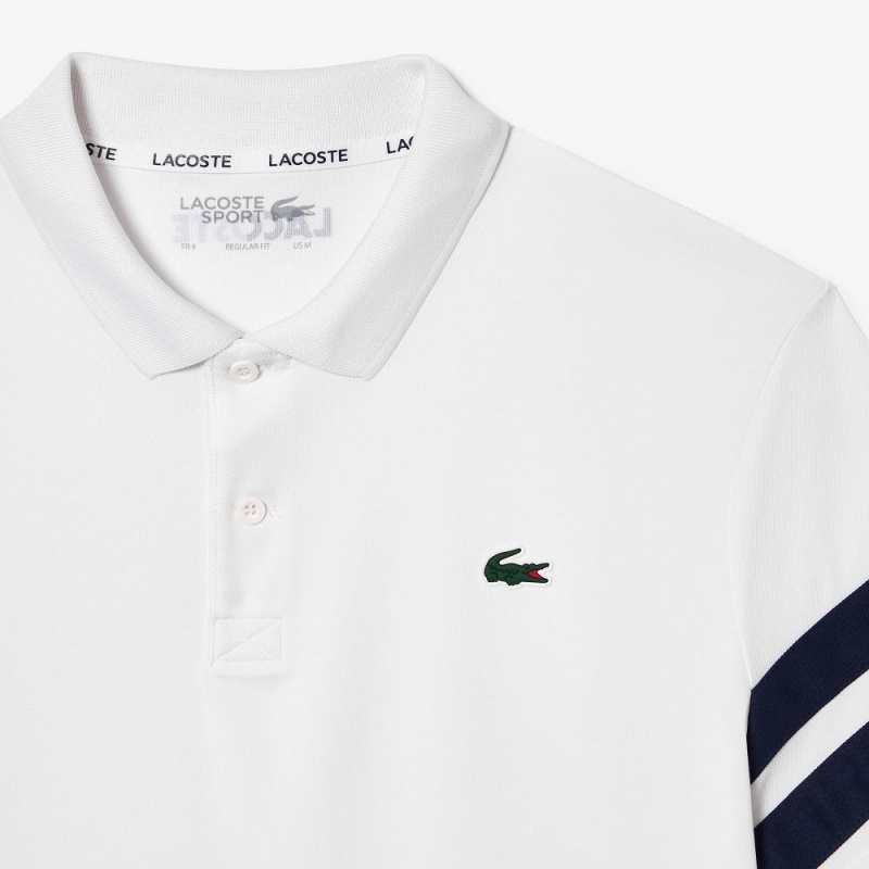 Men's Lacoste Ultra-Dry Colorblock Tennis Polo Shirts White Navy Blue | NYU134786