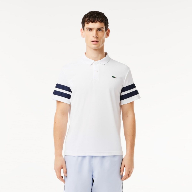 Men\'s Lacoste Ultra-Dry Colorblock Tennis Polo Shirts White Navy Blue | NYU134786