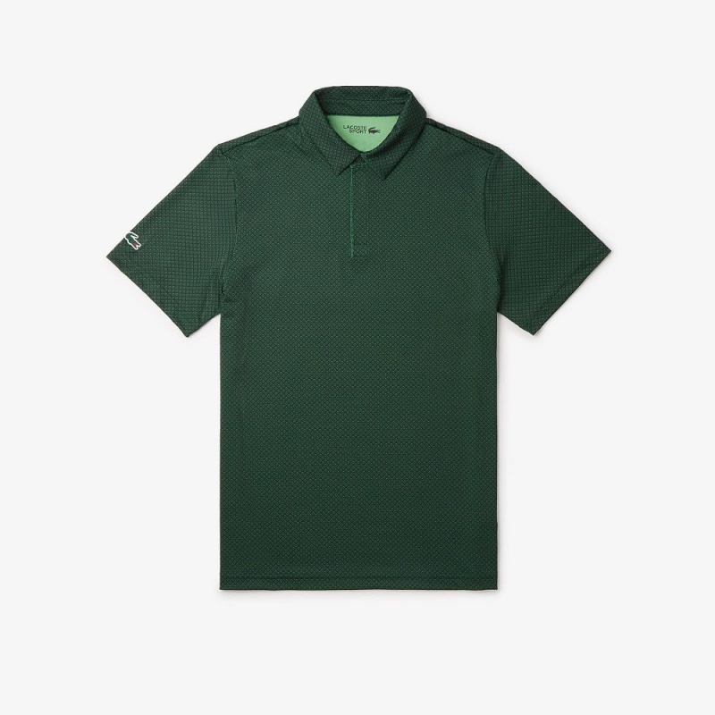 Men\'s Lacoste Ultra-Dry Mini Print Golf Polo Shirts Green | XMR628014