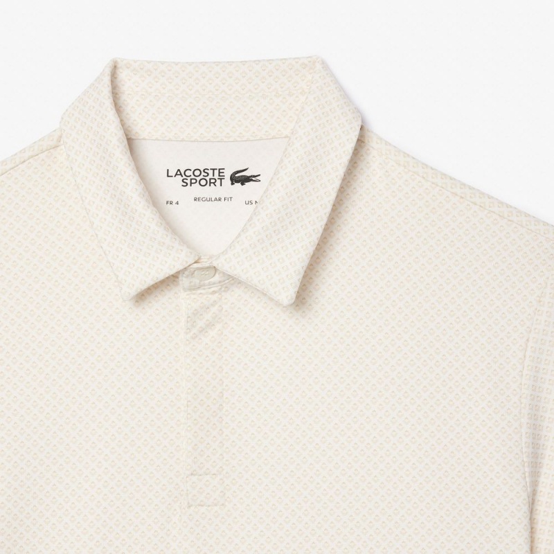 Men's Lacoste Ultra-Dry Mini Print Golf Polo Shirts White Beige | FBX465873