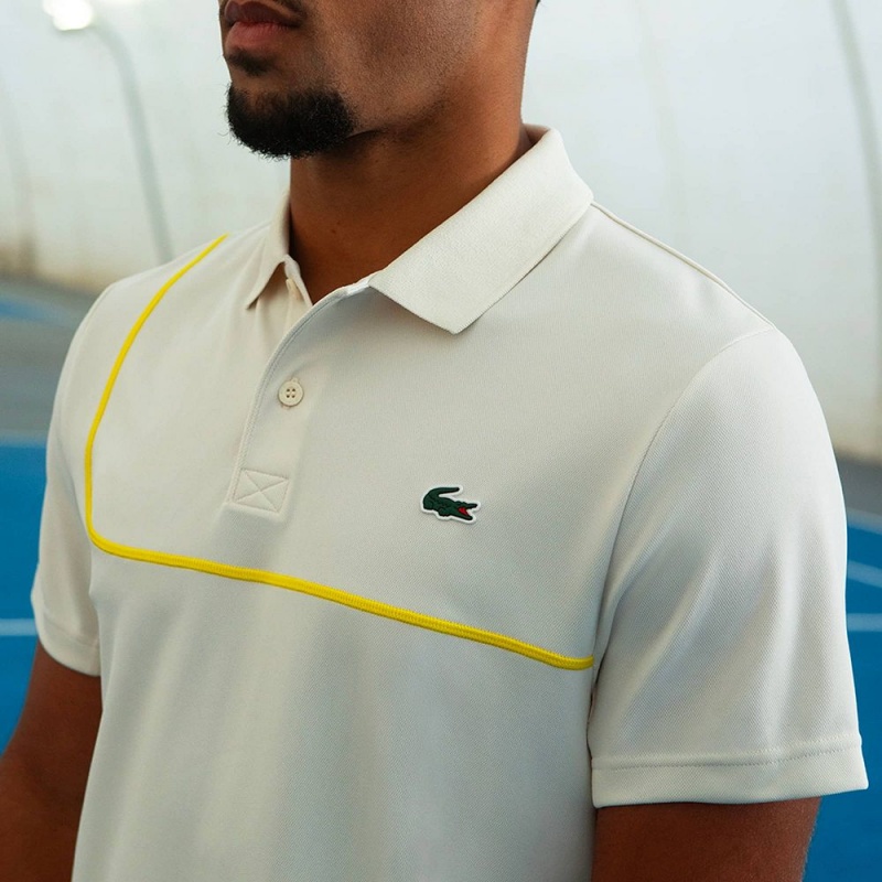 Men's Lacoste Ultra-Dry Piqué Tennis Polo Shirts White | FND287039