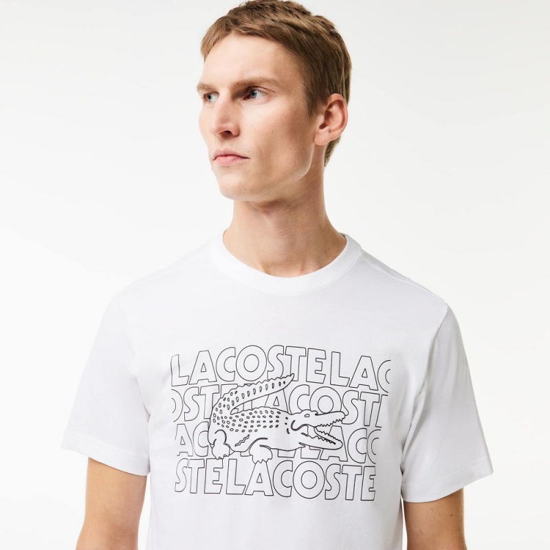 Men's Lacoste Ultra-Dry Printed Sport T-Shirt White | CLW207934