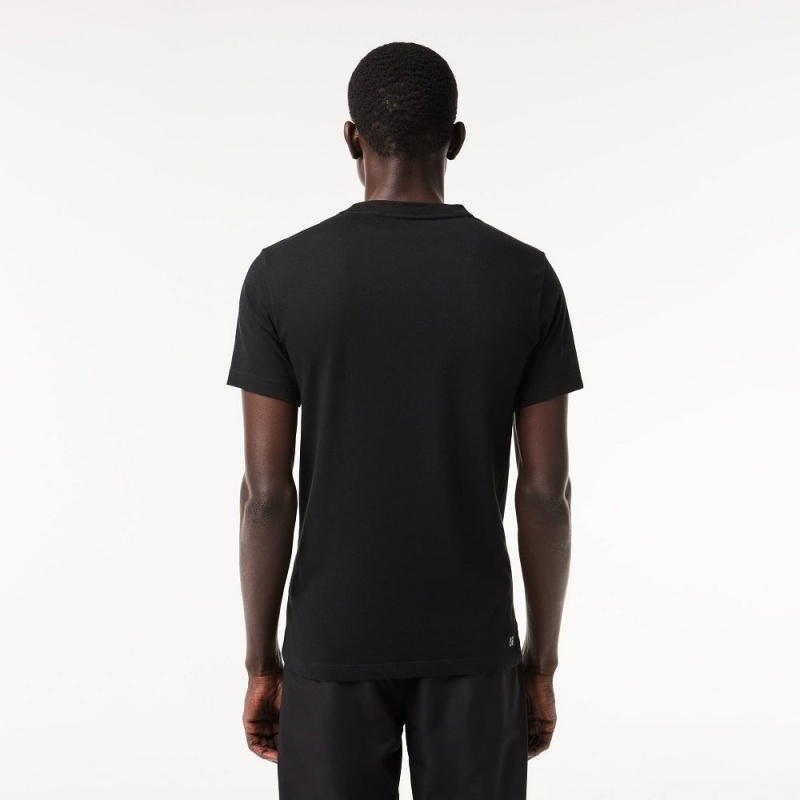 Men's Lacoste Ultra-Dry Printed Sport T-Shirt Black | IST561034