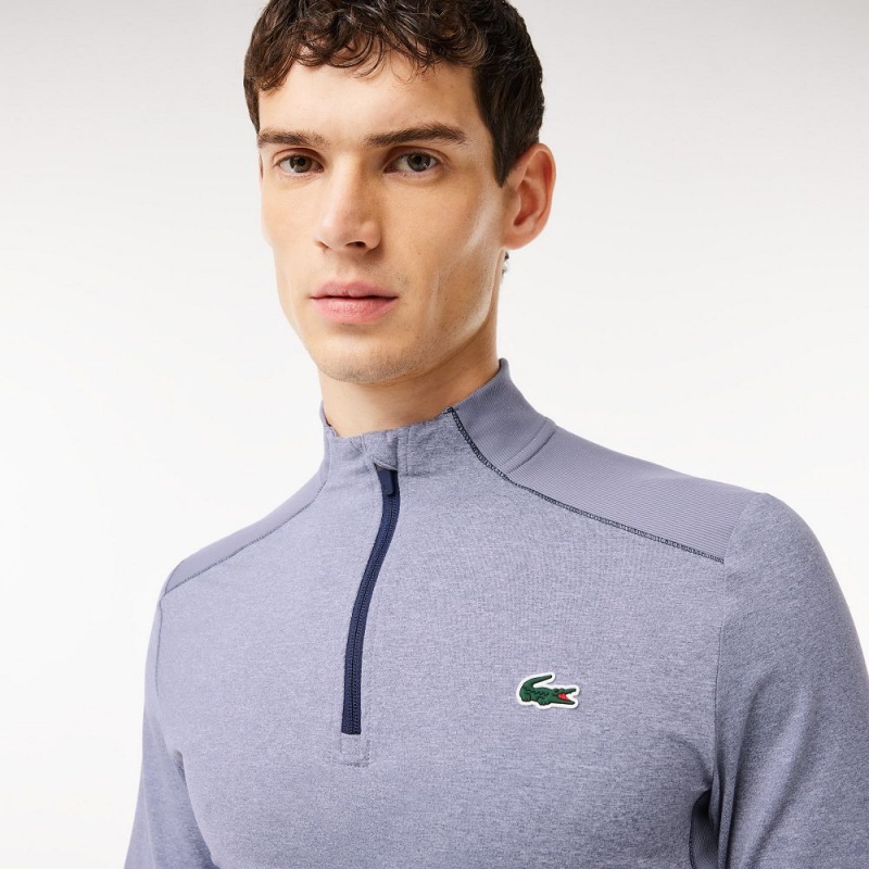 Men's Lacoste Ultra-Dry Quarter-Zip Sweatshirt Blue Chine | JCG289451