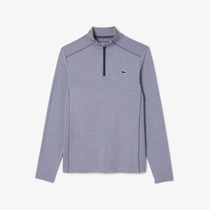 Men's Lacoste Ultra-Dry Quarter-Zip Sweatshirt Blue Chine | JCG289451