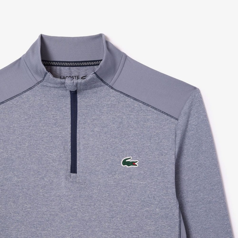 Men's Lacoste Ultra-Dry Quarter-Zip Sweatshirt Blue Chine | JCG289451