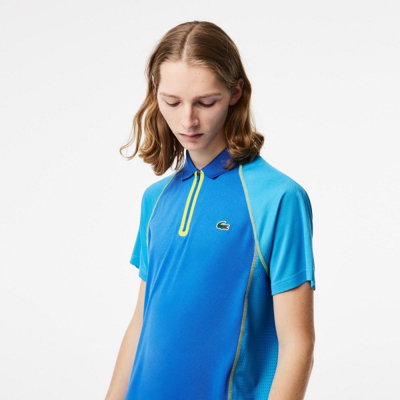 Men's Lacoste Ultra-Dry Tennis Polo Shirts Blue Yellow | VNJ675392